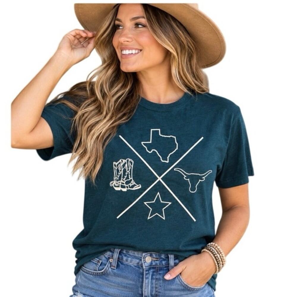 State Love Texas Western Graphic Tee Cowboy Boots Longhorn Star T-Shirt
Small